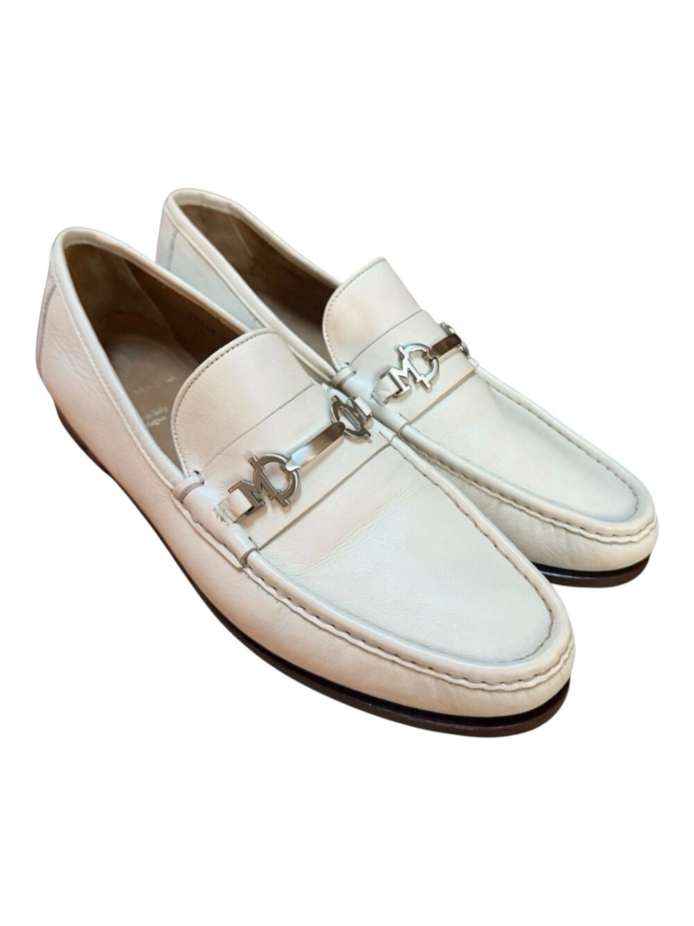 Bruno Magli Horse Bit Loafers Men’s Sz 12N Narrow Ivory Leather Dress Shoes